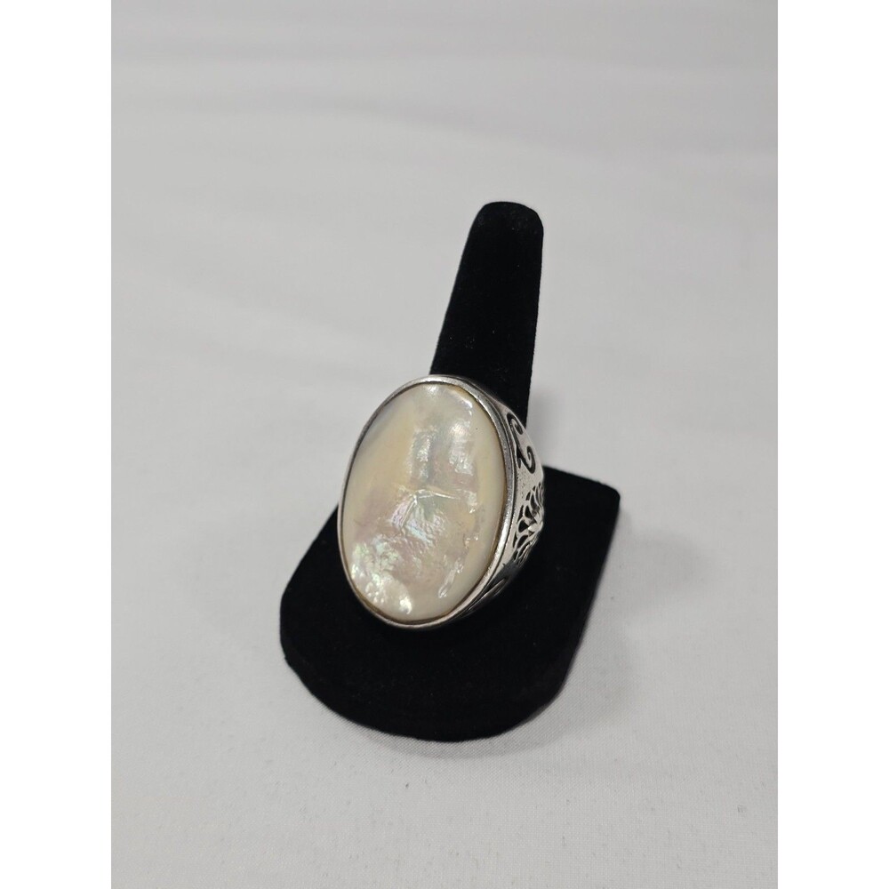 Vintage Sterling Silver Cocktail Ring Thai 925 Mother of Pearl Size 9